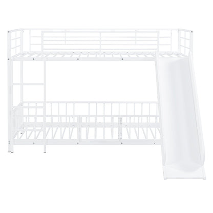 White Twin Over Twin Metal Bunk Bed With Slide