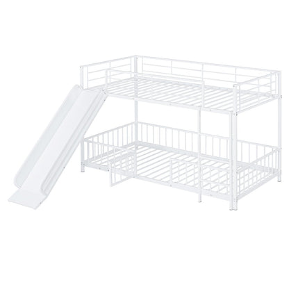 White Twin Over Twin Metal Bunk Bed With Slide