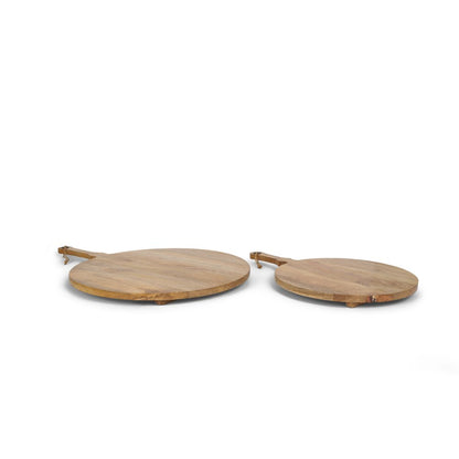 Set of Two Natural Solid Wood Handmade Round Serve Boards With Handles