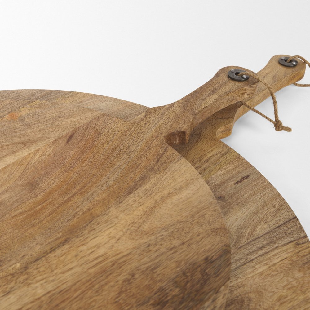 Set of Two Natural Solid Wood Handmade Round Serve Boards With Handles