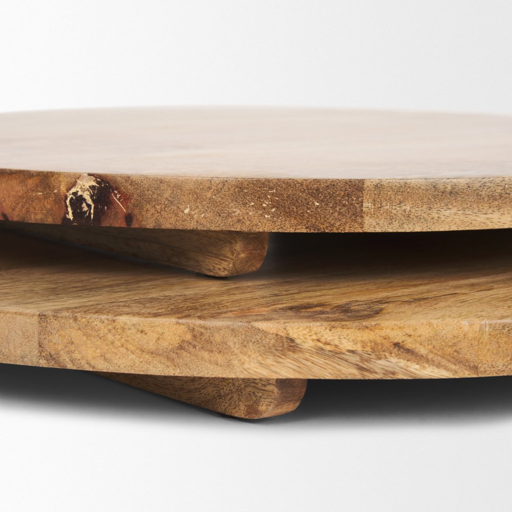Set of Two Natural Solid Wood Handmade Round Serve Boards With Handles