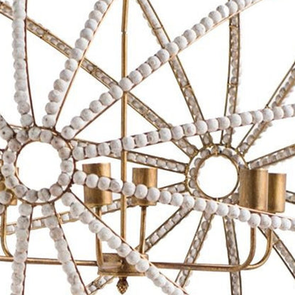 White And Gold Empire Six Light Metal and Beads Dimmable Chandelier