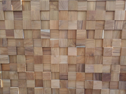Brown 3D Embossed Block Teak Reclaimed Wood Decorative Wall Panels