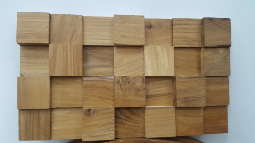 Brown 3D Embossed Block Teak Reclaimed Wood Decorative Wall Panels