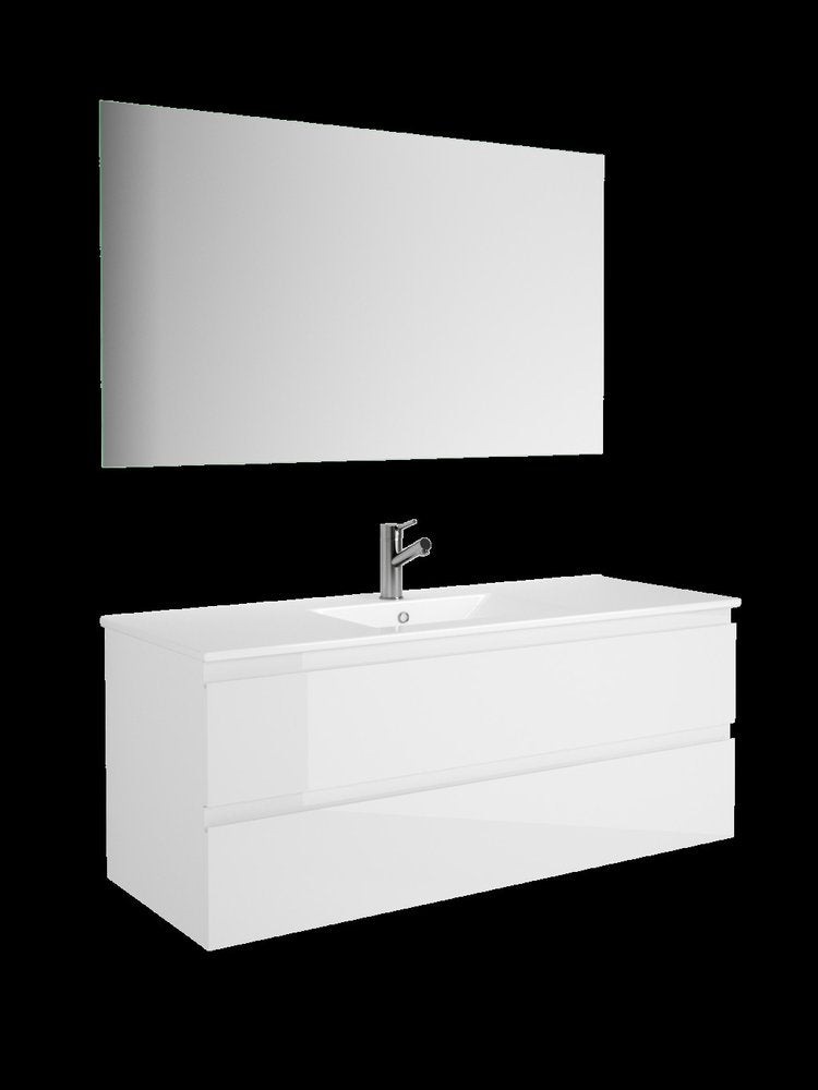 48" White Wood Freestanding Bathroom Vanity With White Sink And Two Drawers