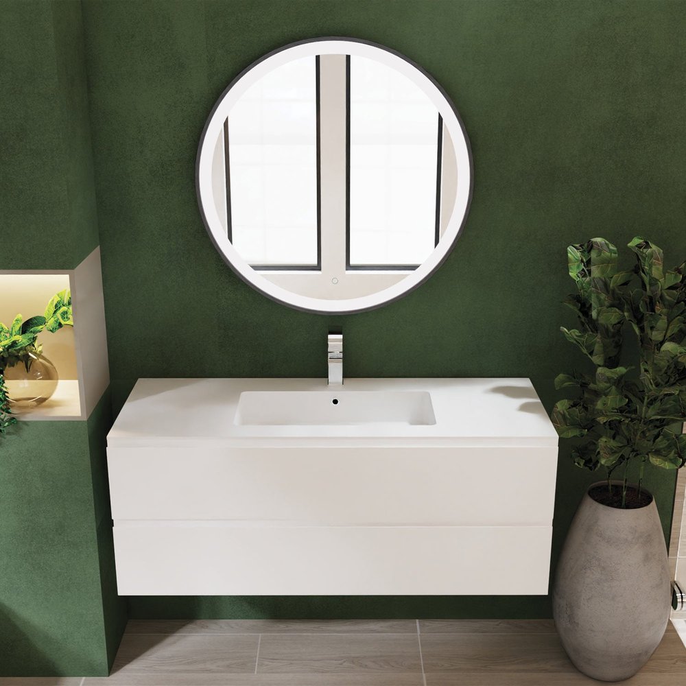 48" White Wood Freestanding Bathroom Vanity With White Sink And Two Drawers