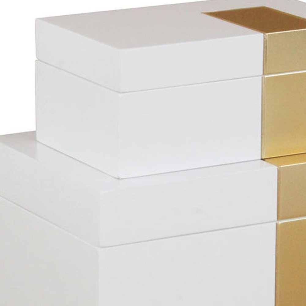 Set Of Two White And Gold Wood Jewelry Boxes