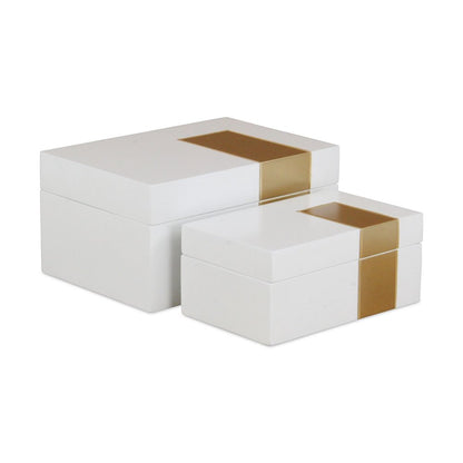 Set Of Two White And Gold Wood Jewelry Boxes