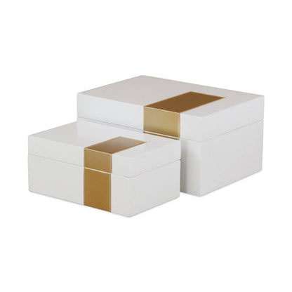 Set Of Two White And Gold Wood Jewelry Boxes