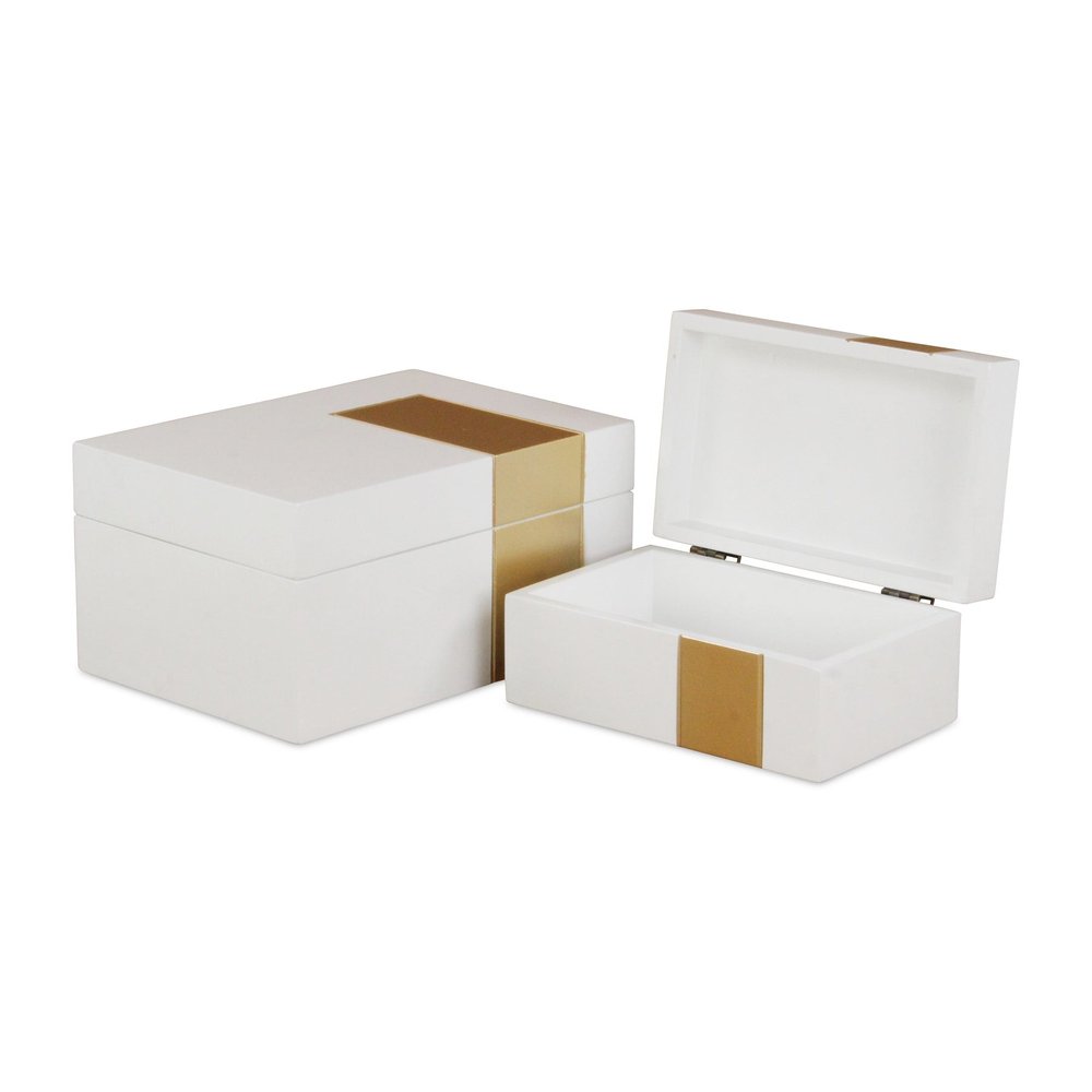 Set Of Two White And Gold Wood Jewelry Boxes