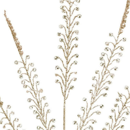 Set of Two Gold And Clear Faux Crystal Beaded Linear Fern Wreath Sprays