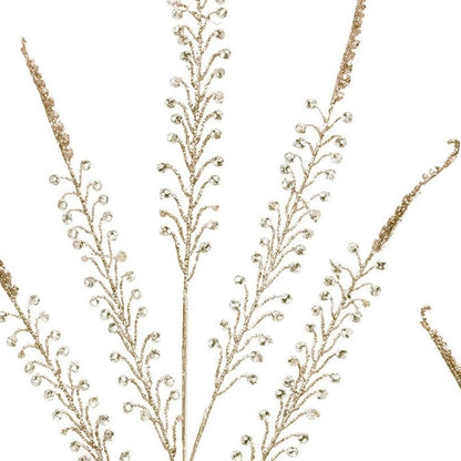 Set of Two Gold And Clear Faux Crystal Beaded Linear Fern Wreath Sprays