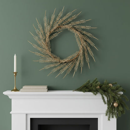 Set of Two Gold And Clear Faux Crystal Beaded Linear Fern Wreath Sprays