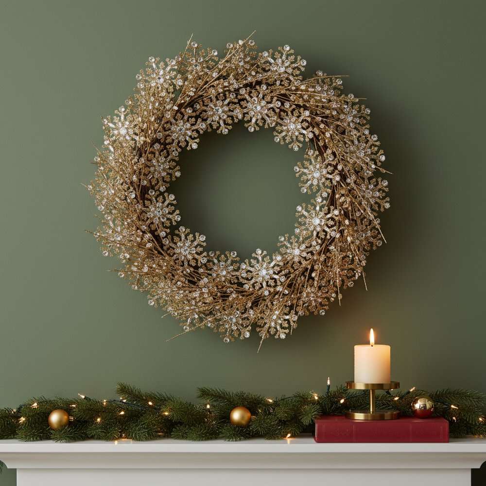 Set of Two Gold And Clear Faux Crystal Beaded Linear Snowflake Wreath Sprays