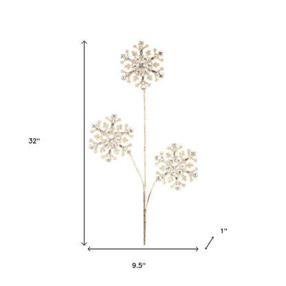 Set of Two Gold And Clear Faux Crystal Beaded Linear Snowflake Wreath Sprays