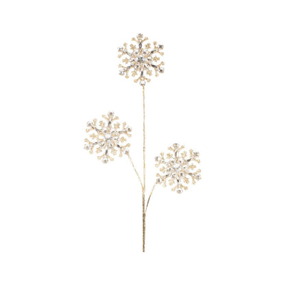 Set of Two Gold And Clear Faux Crystal Beaded Linear Snowflake Wreath Sprays