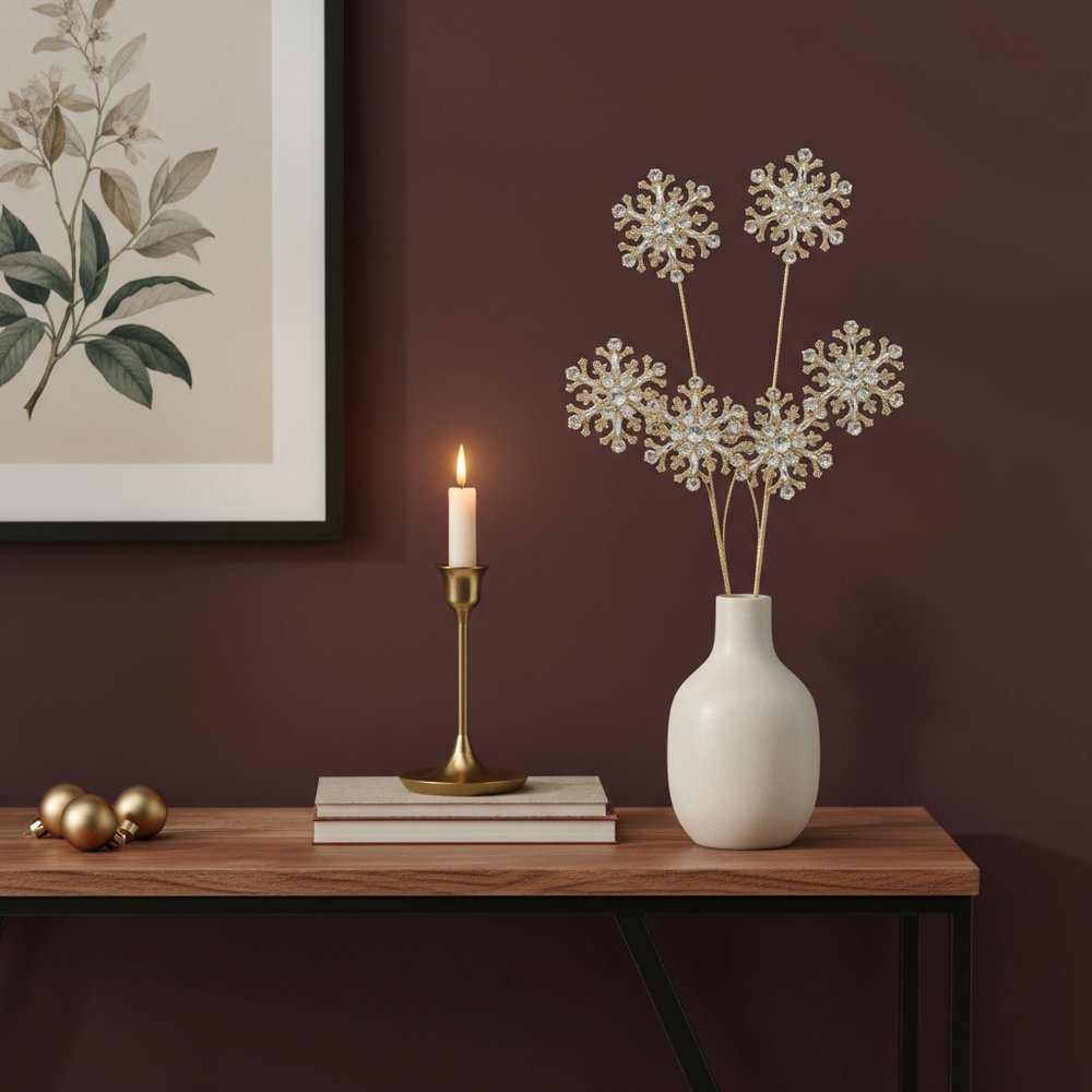 Set of Two Gold And Clear Faux Crystal Beaded Linear Snowflake Wreath Sprays