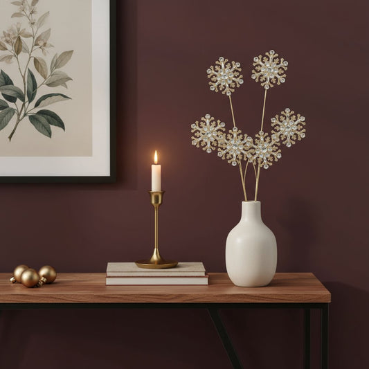 Set of Two Gold And Clear Faux Crystal Beaded Linear Snowflake Wreath Sprays