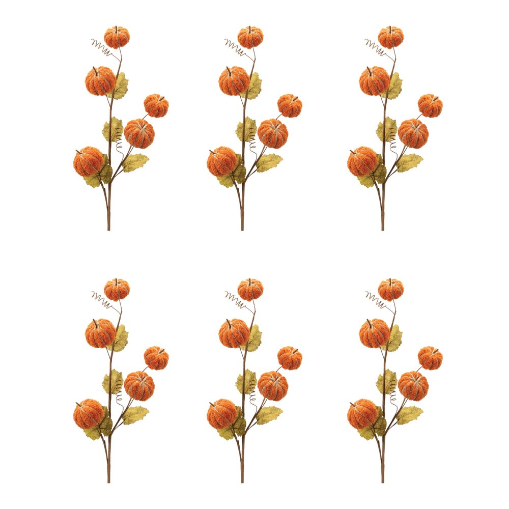 Set of Six Orange and Green Fall Mini Pumpkins Wreath Sprays