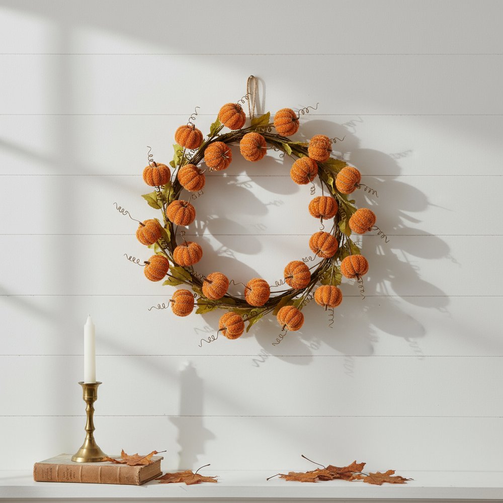 Set of Six Orange and Green Fall Mini Pumpkins Wreath Sprays