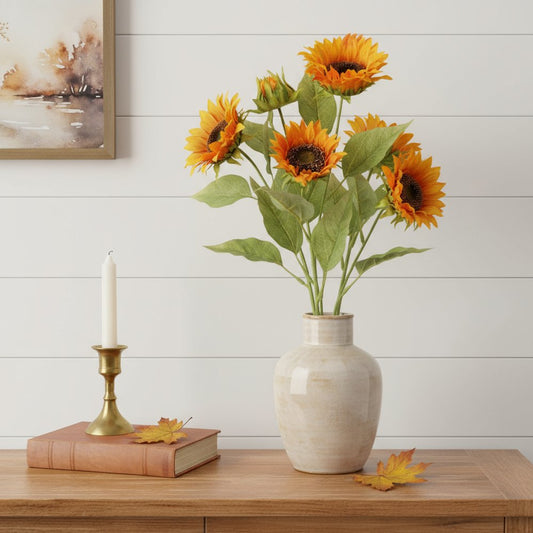 Set of Twelve Yellow And Green Fall Sunflower Wreath Sprays