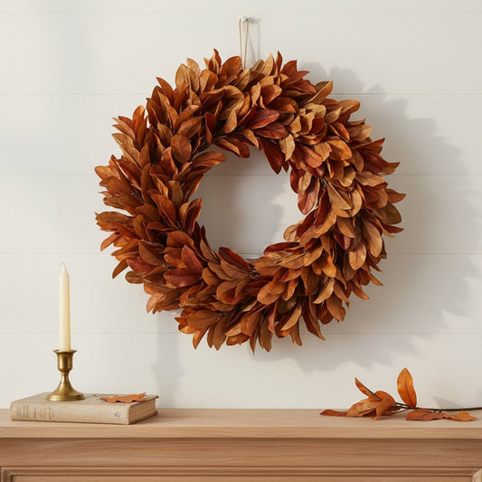 Set of Six Orange Red And Brown Fall Magnolia Leaf Wreath Sprays