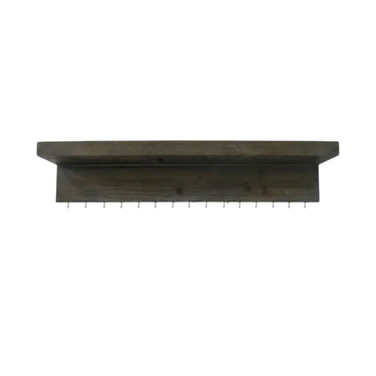 Set Of Two Brown Wood Wall Mounted Accent Shelves With Hooks