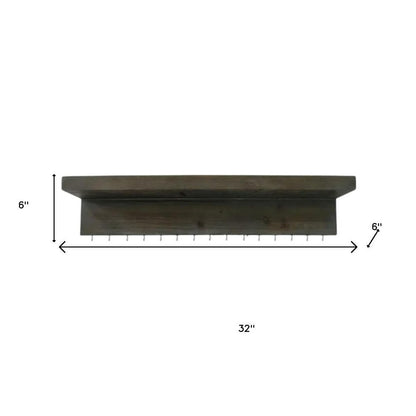 Set Of Two Brown Wood Wall Mounted Accent Shelves With Hooks