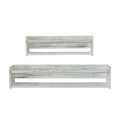 Set Of Two White Wood Wall Mounted Floating Shelves