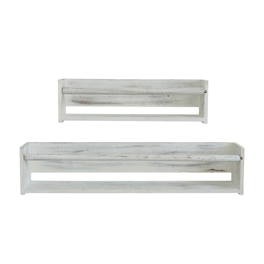 Set Of Two White Wood Wall Mounted Floating Shelves