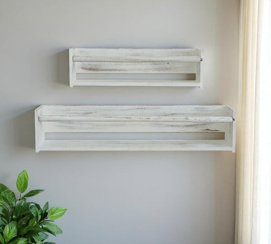Set Of Two White Wood Wall Mounted Floating Shelves
