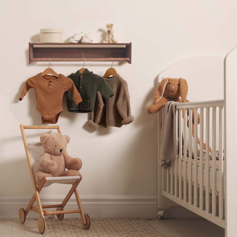 Set Of Two Brown Wood Wall Mounted Floating Shelves
