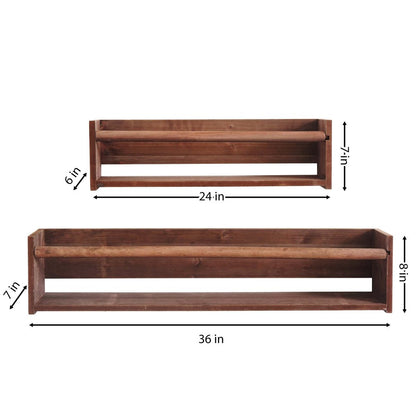 Set Of Two Brown Wood Wall Mounted Floating Shelves
