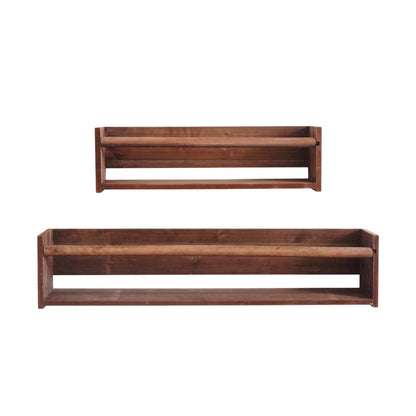 Set Of Two Brown Wood Wall Mounted Floating Shelves