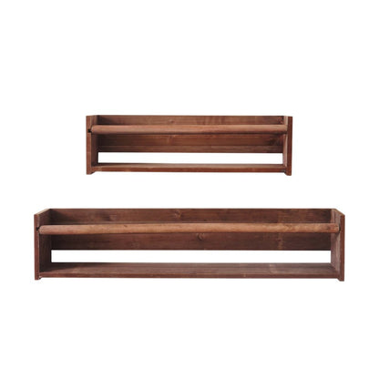Set Of Two Brown Wood Wall Mounted Floating Shelves