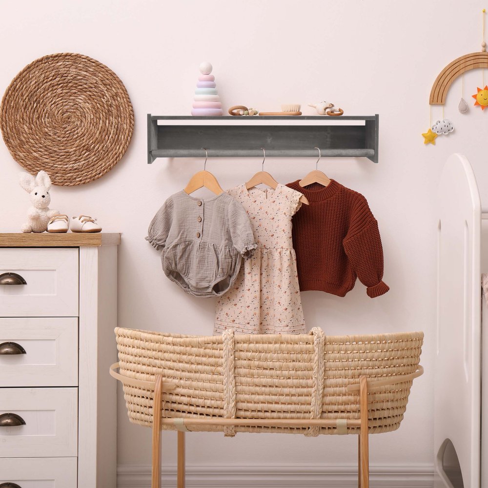 Set Of Two Gray Wood Wall Mounted Floating Shelves