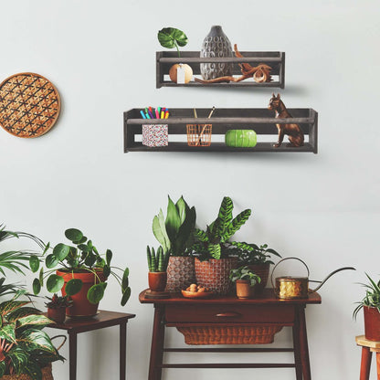 Set Of Two Gray Wood Wall Mounted Floating Shelves