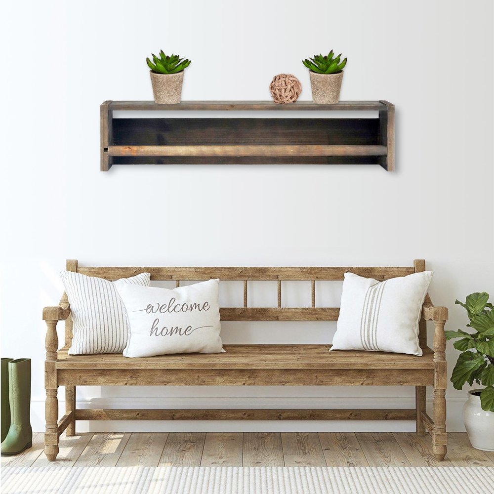 Set Of Two Gray Wood Wall Mounted Floating Shelves