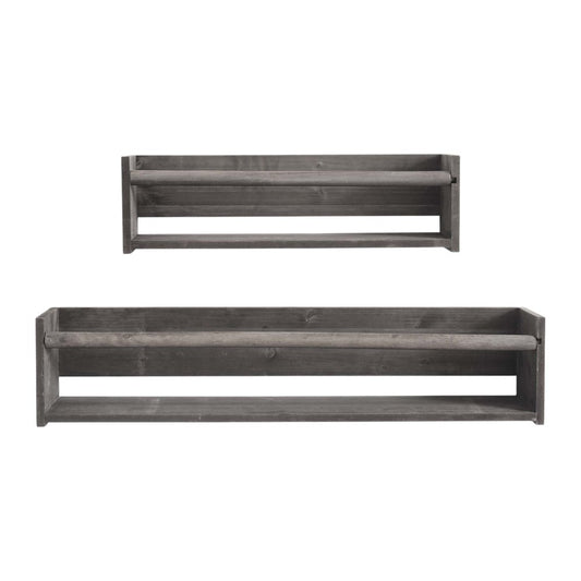 Set Of Two Gray Wood Wall Mounted Floating Shelves