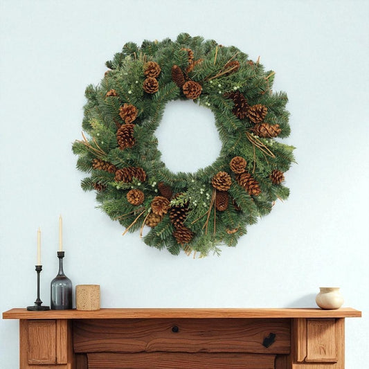 32" Green And Brown Christmas Pine And Pinecone Artificial Wreath