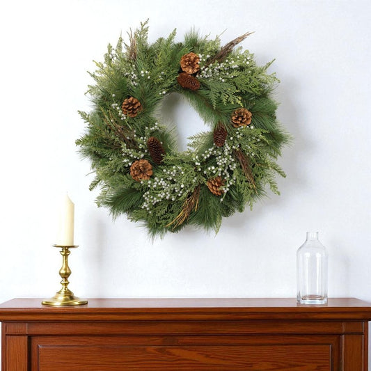 25" Green And Brown Christmas Pine Artificial Wreath
