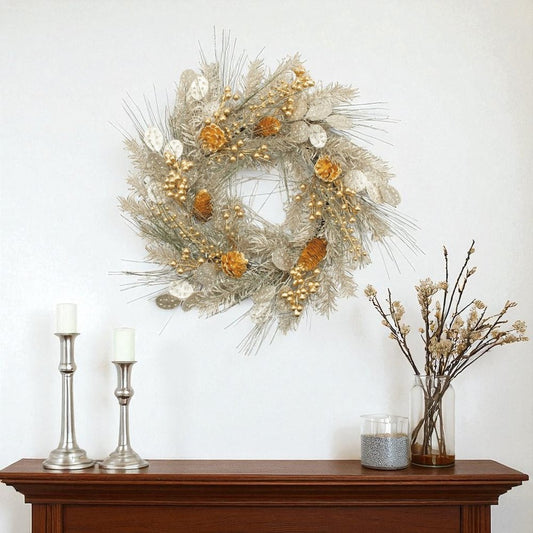 24" Gold And Silver Christmas Eucalyptus And Mixed Assortment Artificial Wreath