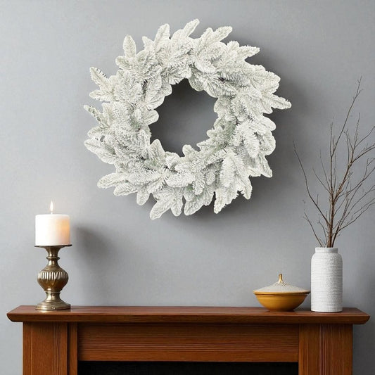25" White Flocked Pine Christmas Artificial Wreath