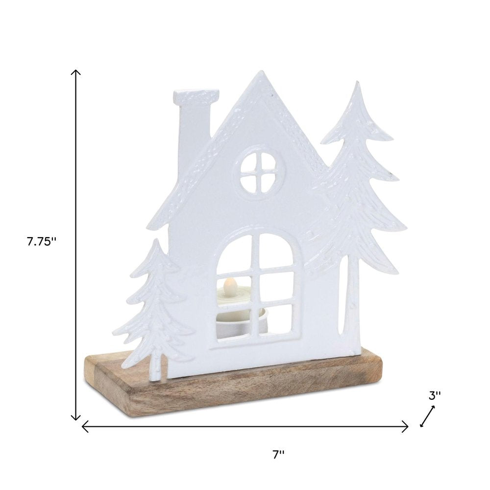 Set of Two White And Beige Abstract Aluminum Tabletop Tealight Candle Holders