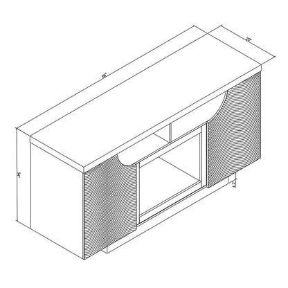 66" White Ribbed Wood Electric Storage Cabinet Fireplace With LED And Speaker