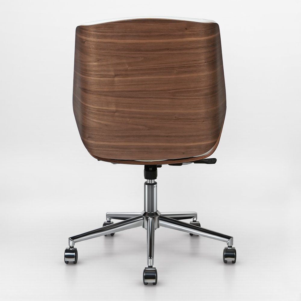 Wooden office chair with a chrome base on a white background