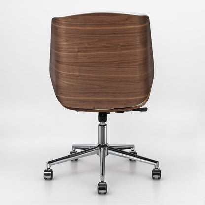Wooden office chair with a chrome base on a white background