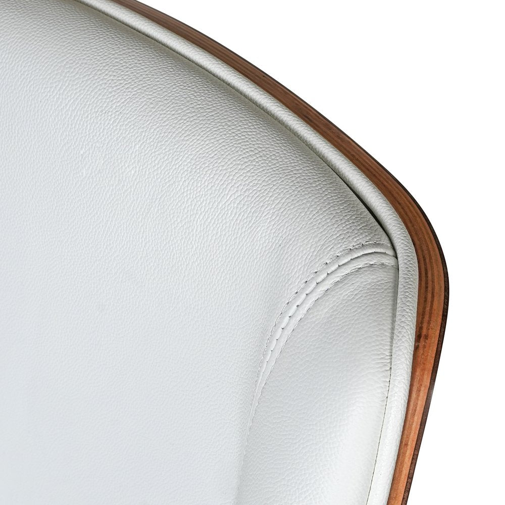 Close-up of a white chair with wooden armrests on a white background