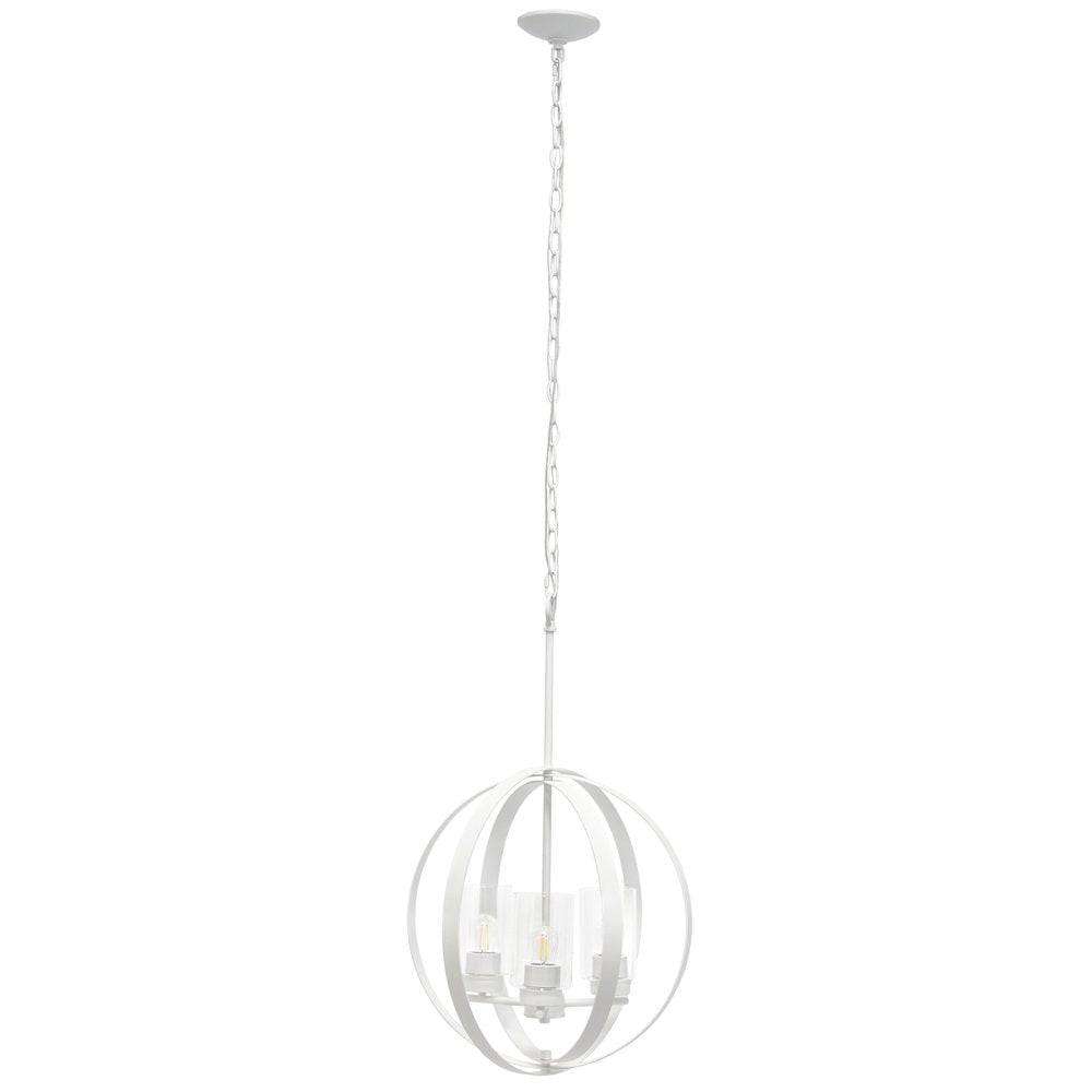 White Sphere Three Light Iron Ceiling Light With White Shades