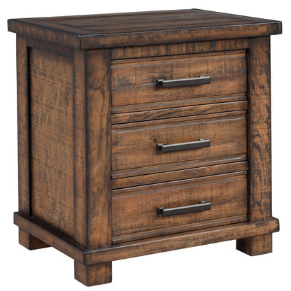 Set of Two 26" Walnut Solid Wood Distressed Three Drawer Nightstand